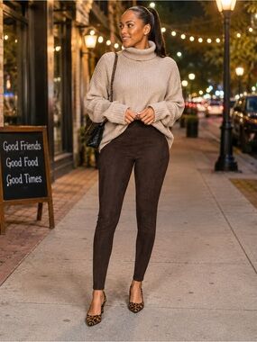 Spanx Faux Suede Pull-On Leggings High Waisted Chocolate Rich Brown - Size: XL